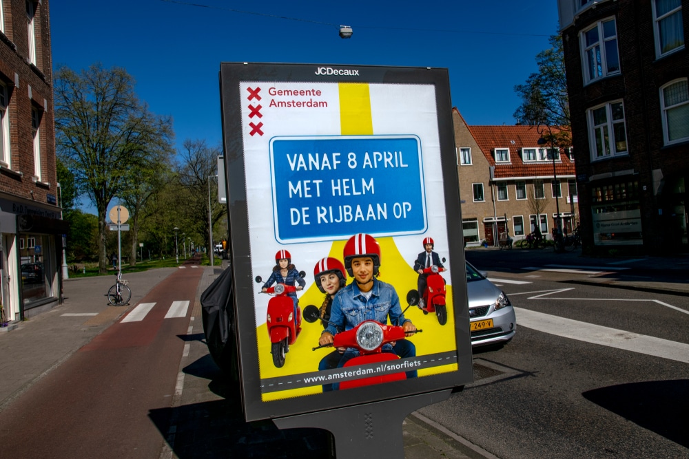 Billboard,New,Rules,For,Mopeds,At,Amsterdam,The,Netherlands,2019