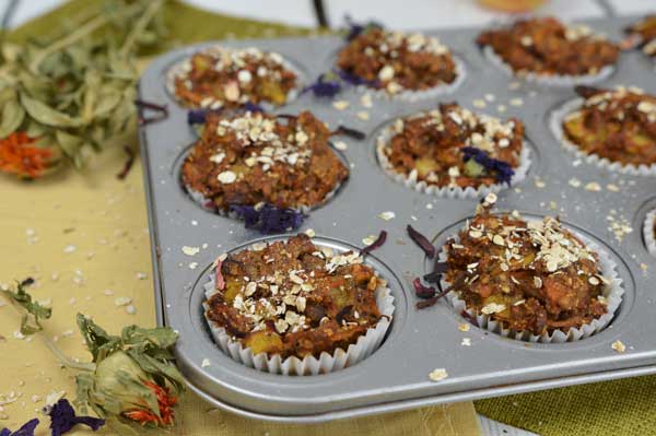wortel-rabarber muffins