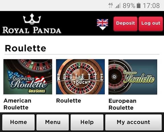 Mobiel roulette spellen bij Royal Panda
