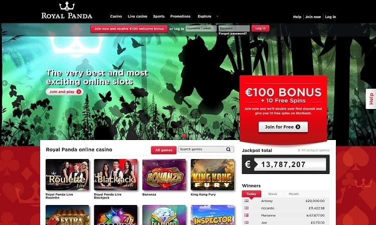 De website van Royal Panda Casino