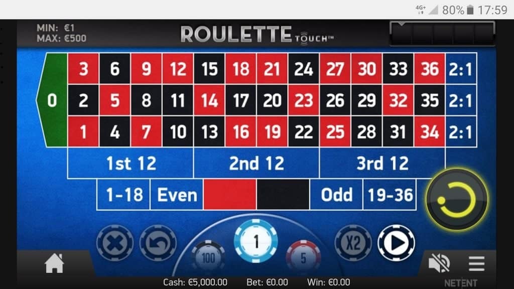 Inzetveld touchscreen roulette