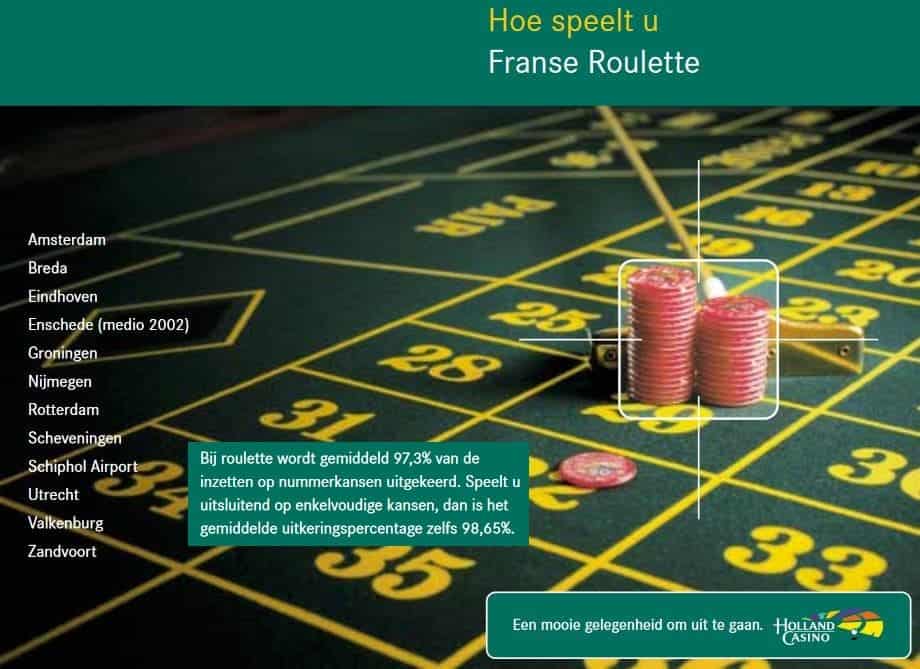 Folder van Holland Casino over Frans Roulette