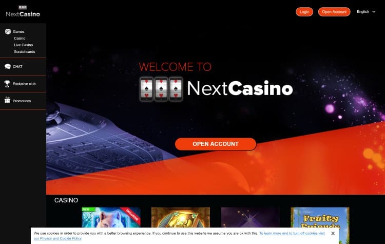 Website van Next Casino