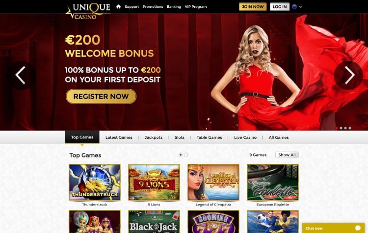 De website van Unique Casino