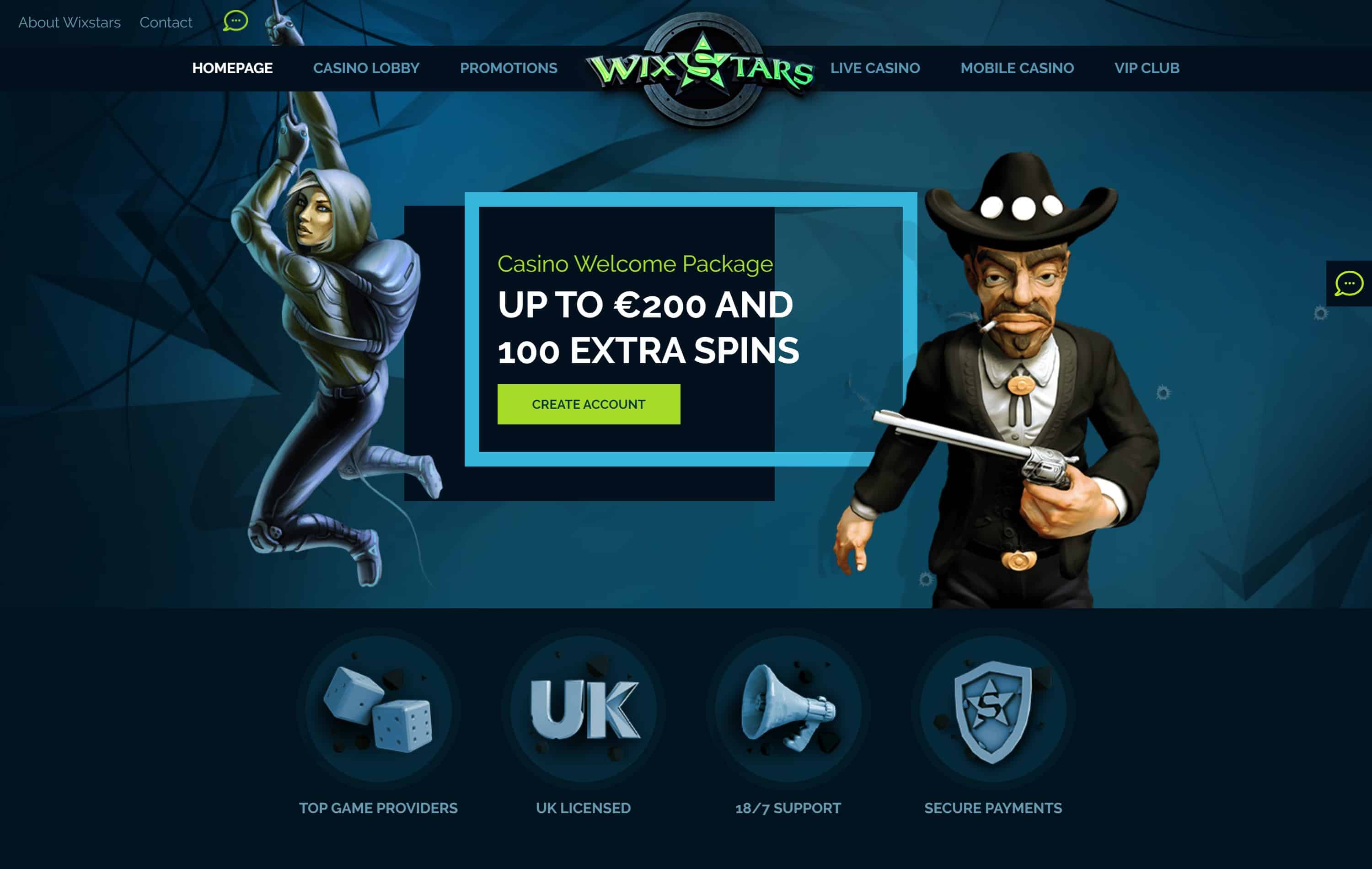 Screenshot van Wixstars casino