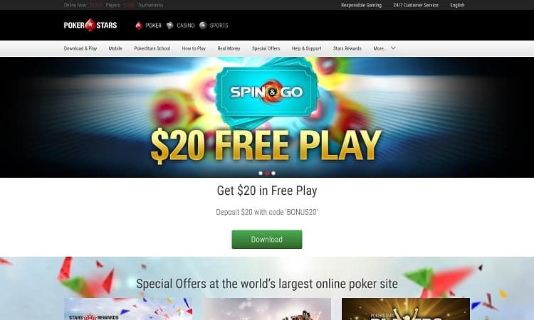 De website van PokerStars
