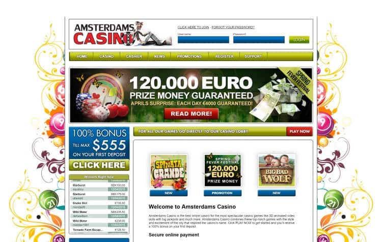 Website van Amsterdams Casino
