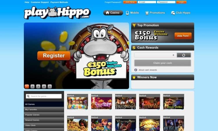 De website van PlayHippo Casino