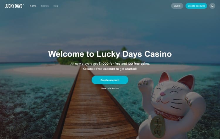 website van lucky days casino