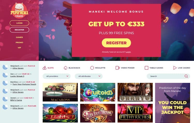 website van maneki casino
