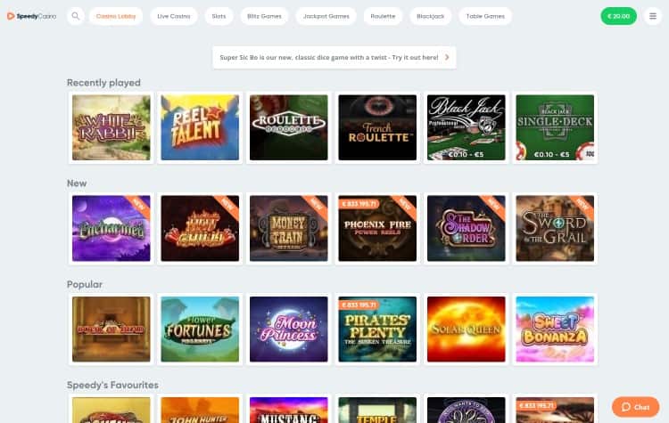 Website van Speedy Casino
