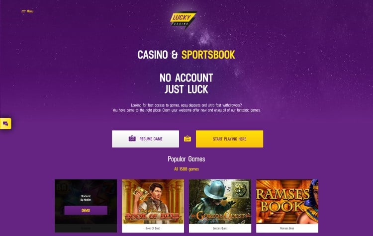 De website van Lucky Casino