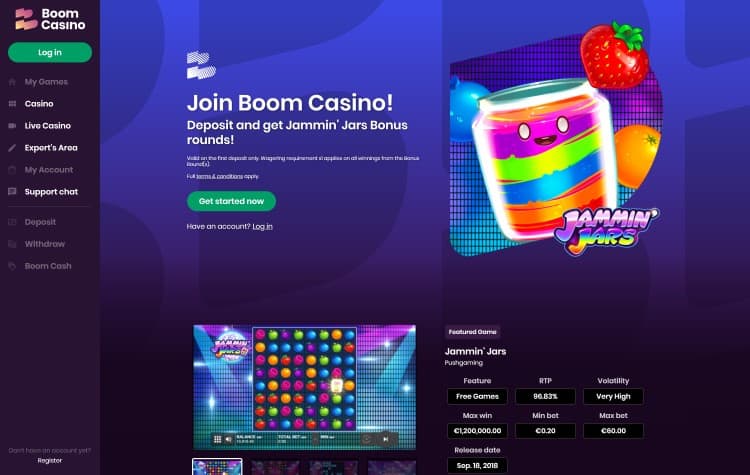 Website van Boom Casino