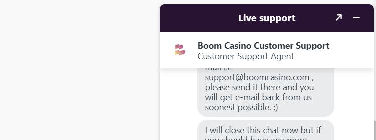 Live chat van Boom Casino
