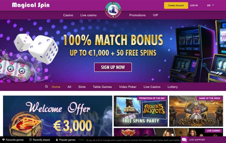 De website van het Magical Spin casino