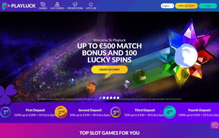 De website van Playluck casino