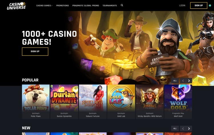 Website van Casino Universe