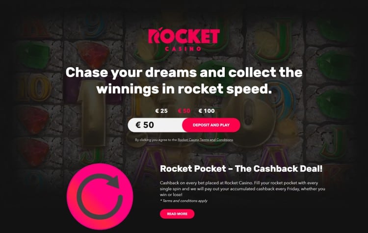 Website van Rocket Casino