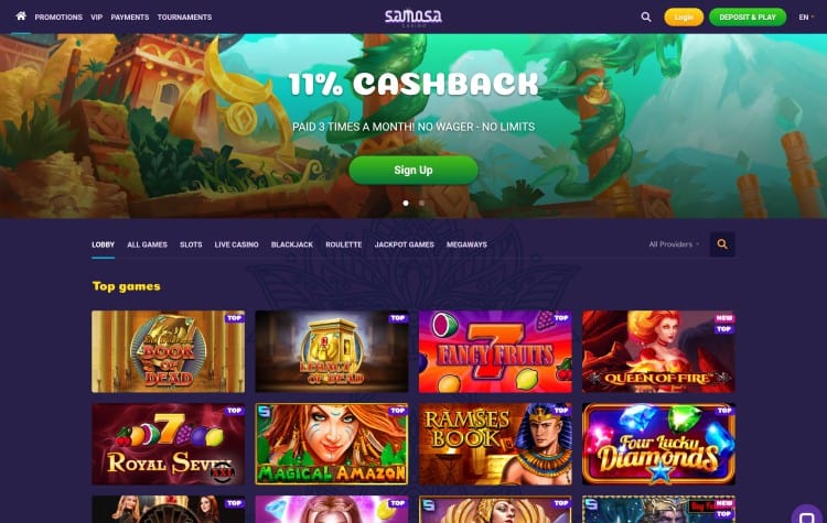De website van Samosa Casino